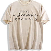 Religious Make Heaven Crowded Vintage Washed T-Shirt in Beige
