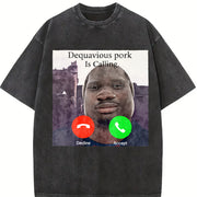Premium Daquavious Pork Is Calling John Pork Meme Joke Vintage Washed T-Shirt in Black