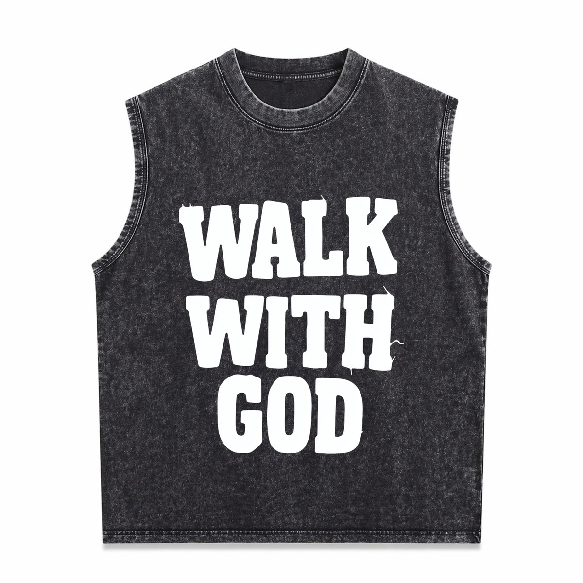 Christian Walk with God Vintage Washed Tank Top in Black