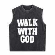 Christian Walk with God Vintage Washed Tank Top in Black