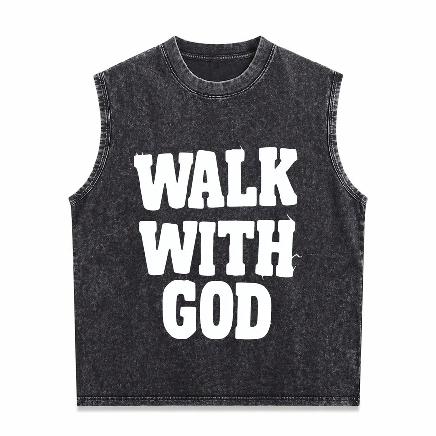 Christian Walk with God Vintage Washed Tank Top in Black