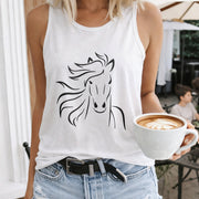 Horse Head Outline Women's Color Cotton Tank Top in White