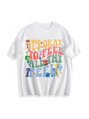 It's Okay to Feel All the Feels 2 Slides Cotton T-Shirt in White