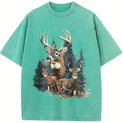 Deer 90's Retro Fall Buck And Doe Deer Americana Nostalgia vintage washed oversized T-shirt in Blue