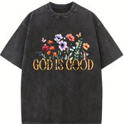 GOD IS GOOD Floral 1pc Vintage Washed T-Shirt in Black