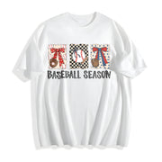 Preppy Baseball Coquette Brushstroke Game Day Baseball Cotton T-Shirt in White