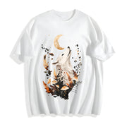 Autumn Looking Up Noble Elegant White Fox Cotton T-Shirt in White