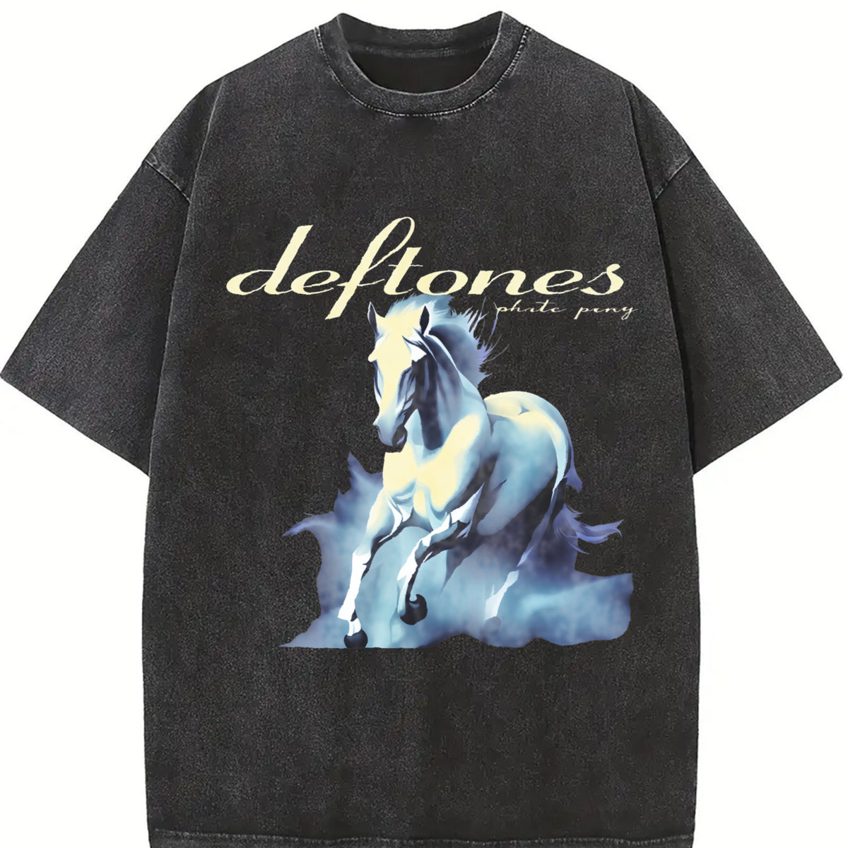 Retro Limited Deftones Tour Rock Band WHITE PONY Heavy vintage washed oversized T-shirt in Black