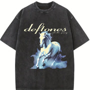 Retro Limited Deftones Tour Rock Band WHITE PONY Heavy vintage washed oversized T-shirt in Black