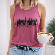 New York Skyline Cityscape Crew-neck Sleeveless Vest Women's Color Cotton Tank Top in Red