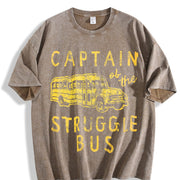 Captain of the Struggle Bus Sarcastic School Bus Novelty Vintage Washed T-Shirt in Brown