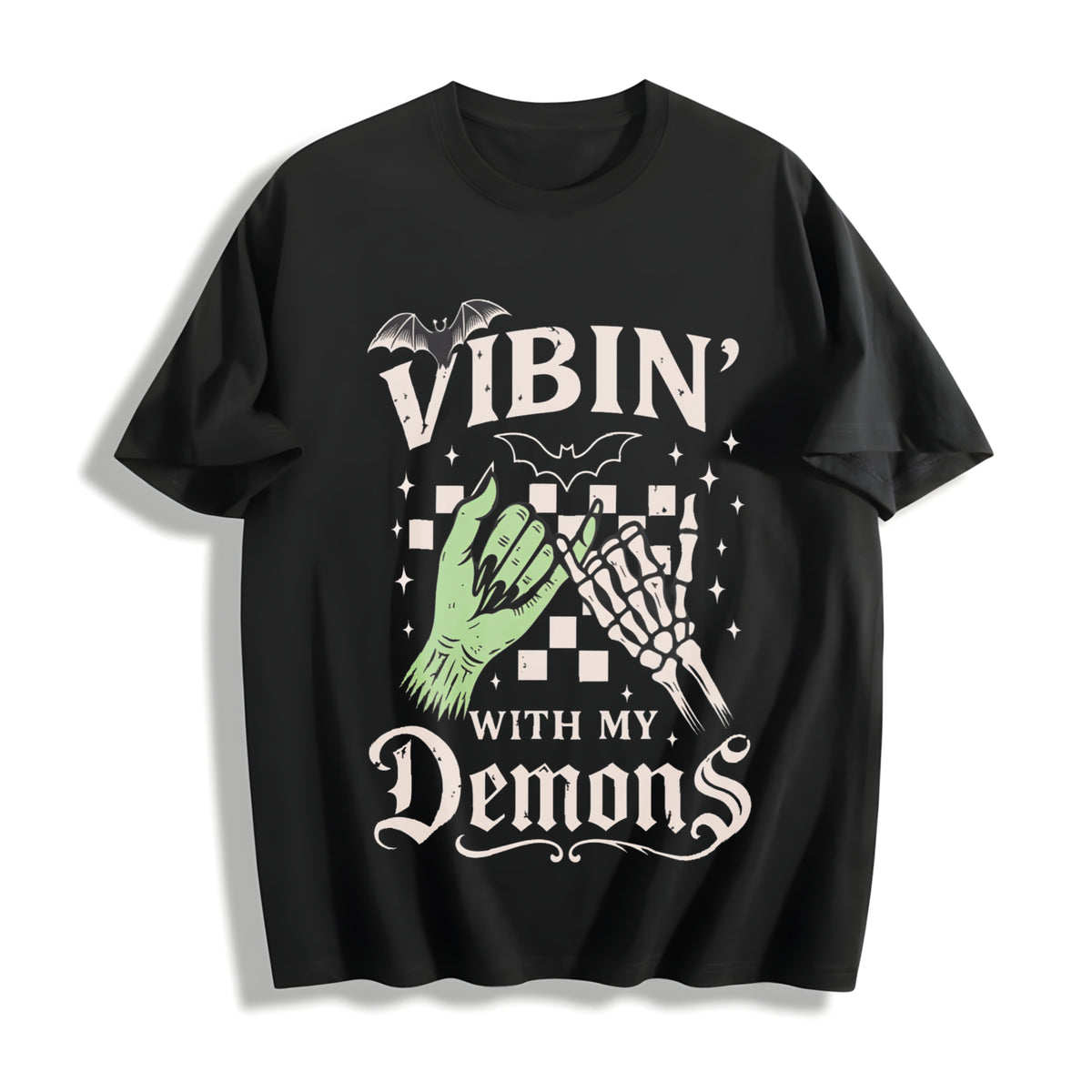 Halloween Vibin with My Demons Cotton T-Shirt in Black