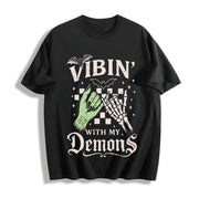 Halloween Vibin with My Demons Cotton T-Shirt in Black