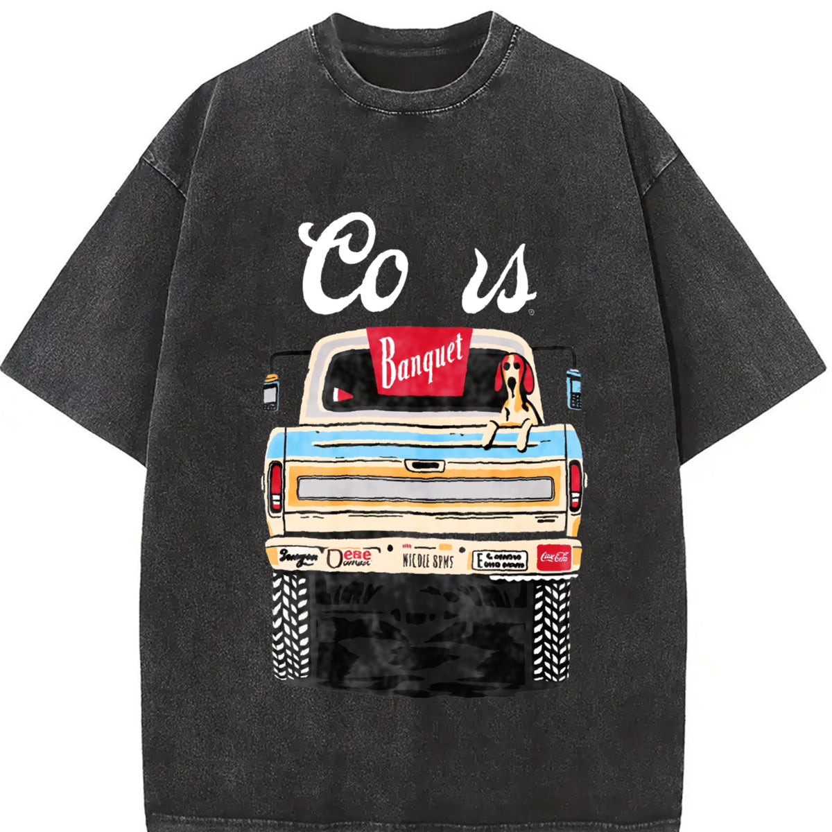 Retro Truck for & Country Western Vintage Washed T-Shirt in Black