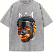 Bron James Mask Masked Bron Basketball King vintage washed oversized T-shirt in Gray