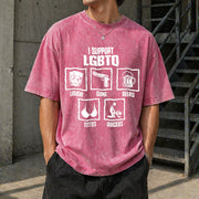 I Support LGBTQ Liquor Vintage Washed T-Shirt in Red