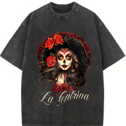 La Catrina Dress Stylish Day of the Dead Costume La vintage washed oversized T-shirt in Black