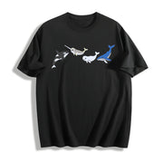 Marine Life Embroidered Cotton T-Shirt in Black