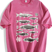 Northern Pike Fish 90s Vintage Washed T-Shirt in Red