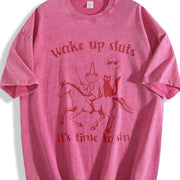 Wake Up Baddies It's Time to Misbehave Vintage Washed T-Shirt in Red