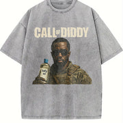 Call of Diddy - Diddy Baby Oil Meme 25 90s star vintage washed oversized T-shirt in Gray