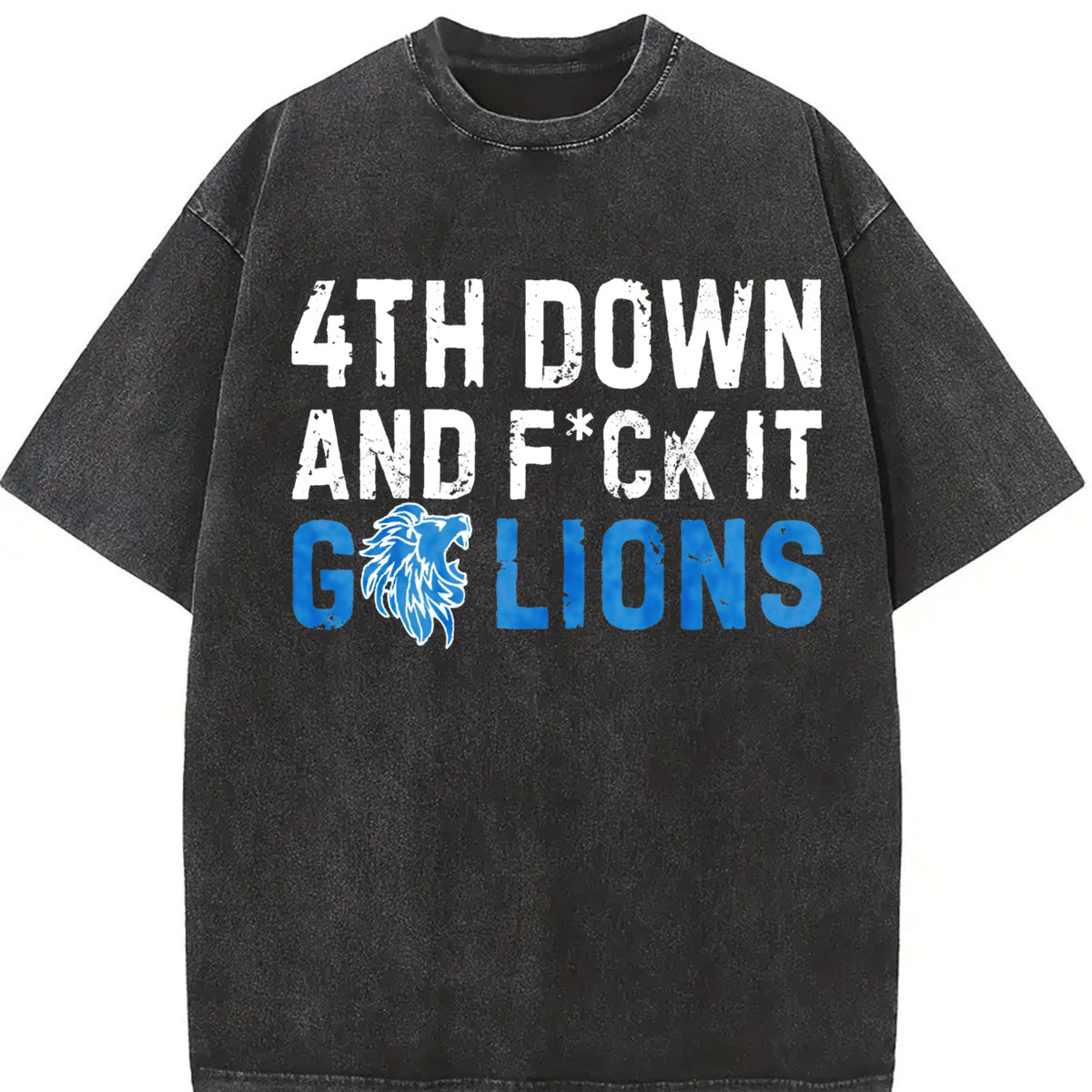 🏈 Go Lions! Touch Down Vintage Washed T-Shirt in Black