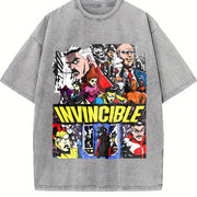 Invincible Superhero Team Vintage Washed T-Shirt in Gray