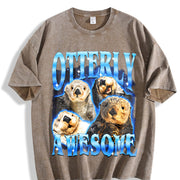 Otterly Awesome Retro Otter Bootleg Vintage Washed T-Shirt in Brown