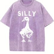 Silly Goose Distressed Boxy Classic Animal Meme Y2K Vintage Washed T-Shirt in Purple