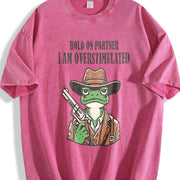 Hold on Partner I'm Overstimulated Vintage Washed T-Shirt in Red