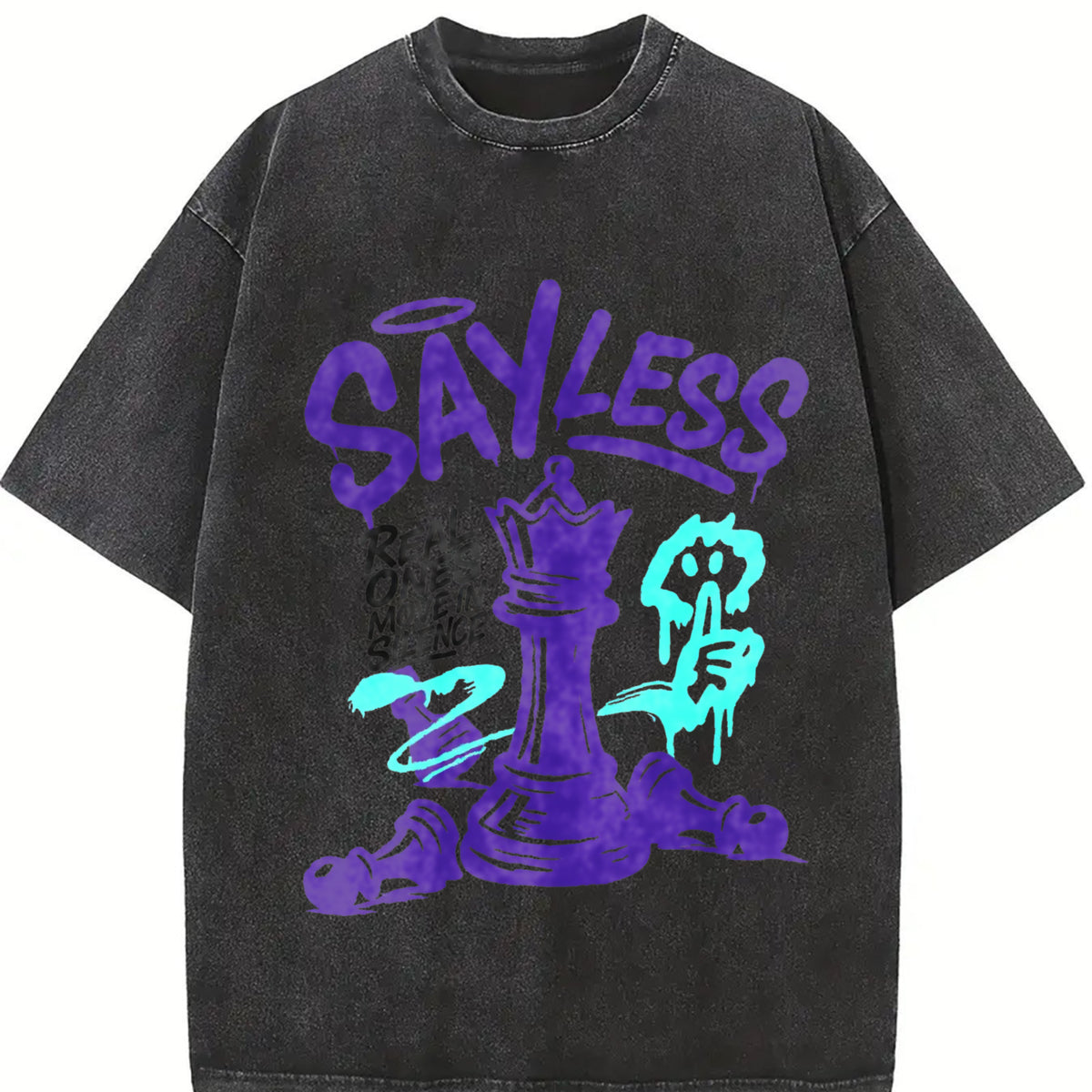 Retro Purple Grape Team Street Hip-hop Vintage Washed T-Shirt in Black