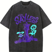 Retro Purple Grape Team Street Hip-hop Vintage Washed T-Shirt in Black