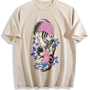 Akaza vs Koyuki – Demon Slayer Kimetsu no Yaiba Heavy vintage washed oversized T-shirt in Beige