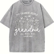 Custom Grandma with Kids Names Vintage Washed T-Shirt in Gray