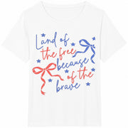 Land of the Free Because of the Brave Svg Png Coquette Cotton T-Shirt in White