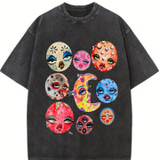 Cosmic Face Show Batik Brand Vintage Washed T-Shirt in Black