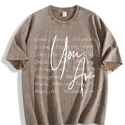 Inspirational Quote 'You Are Loved & Valued' Vintage Washed T-Shirt in Brown