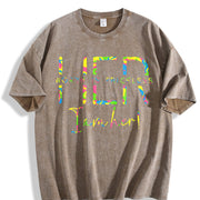 Letter Wear for Daily Vacation Outdoor Ladies vintage washed oversized T-shirt in Brown