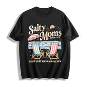 Salty Moms Beach Club Instant Retro Beach Girl Cotton T-Shirt in Black