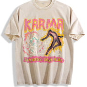 Karma Nobody Can Run Skull Sleeveless Tank Vintage Washed T-Shirt in Beige