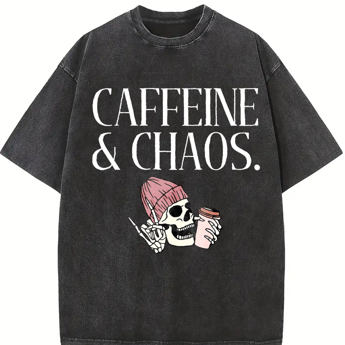 Caffeine and Chaos Vintage Washed T-Shirt in Black