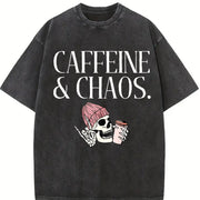 Caffeine and Chaos Vintage Washed T-Shirt in Black