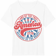 Land of the Free Because of the Brave Cotton T-Shirt in White
