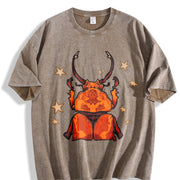 Beetle & Star Retro Art Vintage Washed T-Shirt in Brown