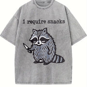 Winter Animal Snack Thief Raccoon Vintage Washed T-Shirt in Gray