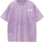 Minimal Bow Vintage Washed T-Shirt in Purple