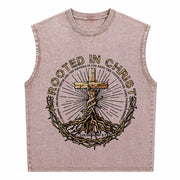 Rooted in Christ Jesus Vintage Washed Tank Top in Brown