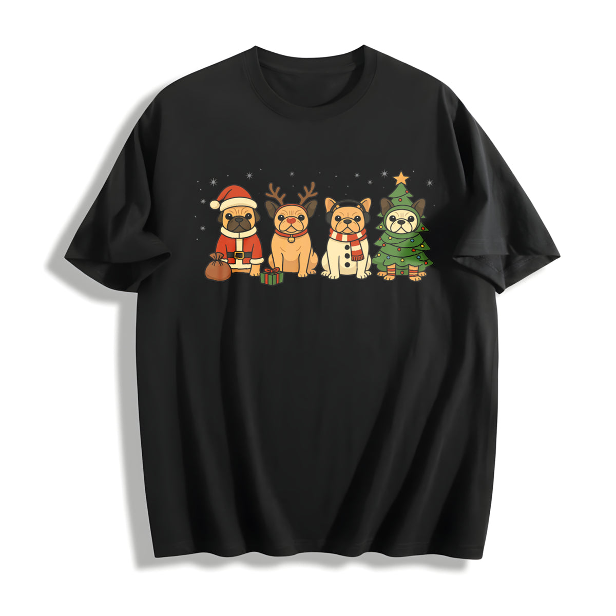 Christmas French Bulldog Cotton T-Shirt in Black