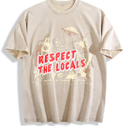 Respect The Locals Cryptids Folklure Bigfoot Alien vintage washed oversized T-shirt in Beige