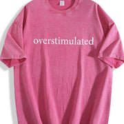 Ladies' American Retro Pink Overstimulated Letter Large Vintage Washed T-Shirt in Red